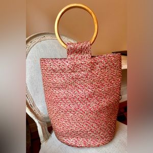 Handmade Colombian Straw Bag with Wood Handles